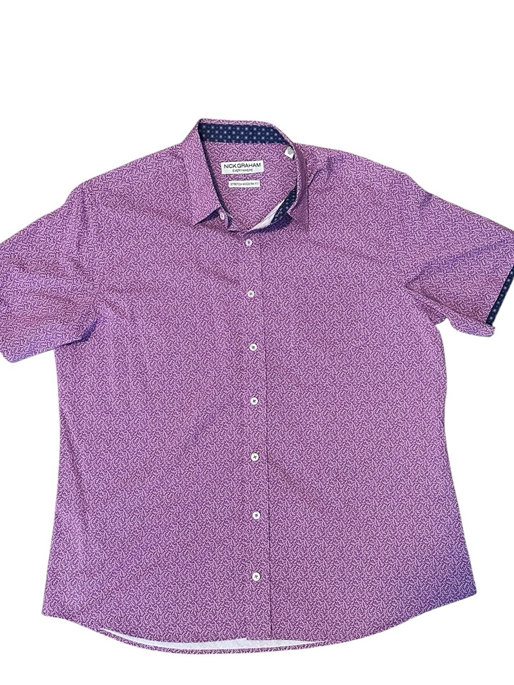 Nick Graham Everywhere Mens XL Stretch Modern Fit Button Up Short Sleeve Purple